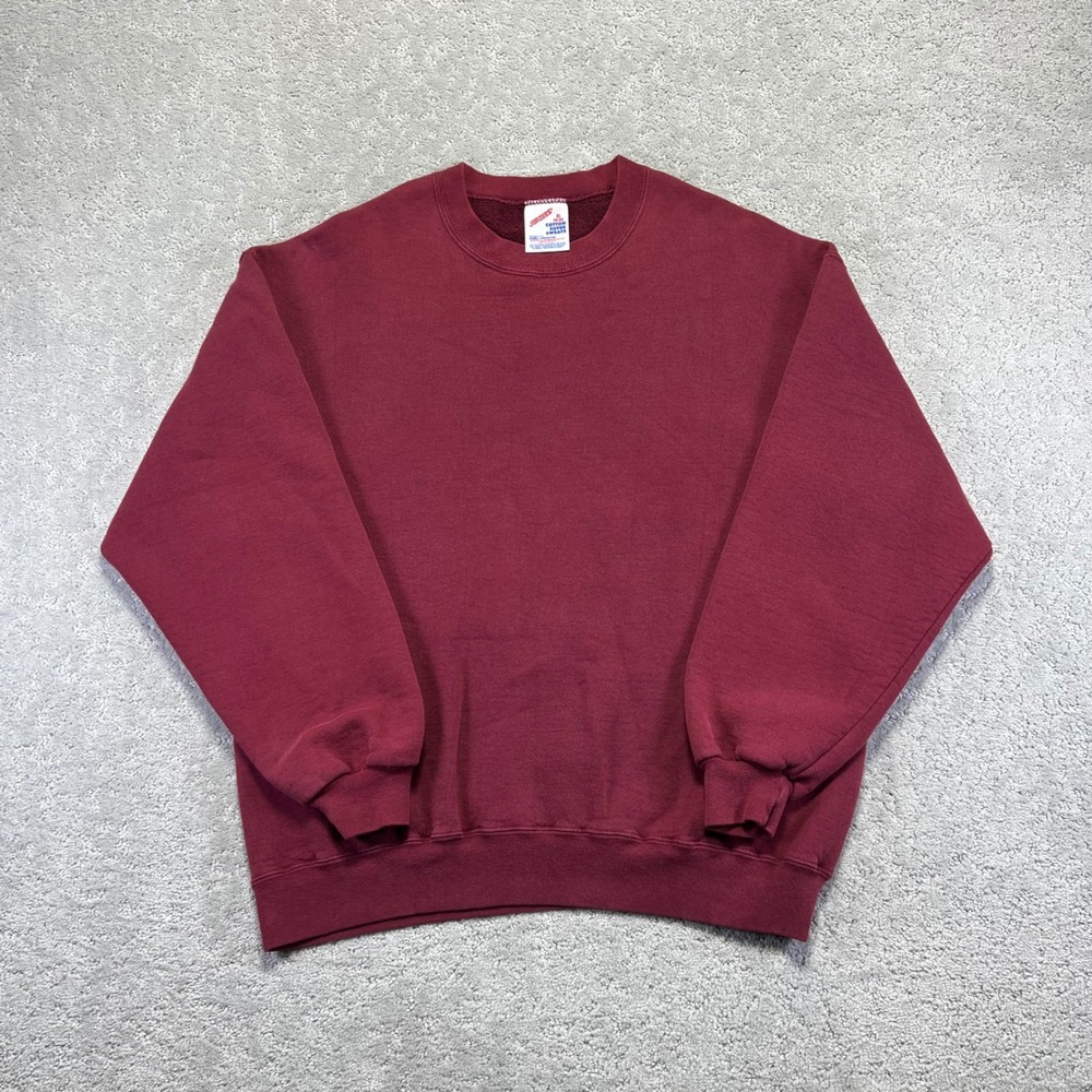 VINTAGE Jerzees Cotton Super Sweats Maroon Red Crewneck Sweatshirt XL 90s Blank